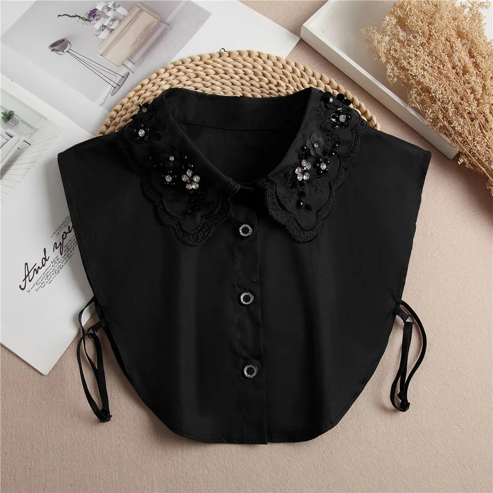 Fashion 2025 Front Tie White Fake Collar for Women Stand Detachable Collar Fake Girls Vintage Lace Ladies False Blouse Collar