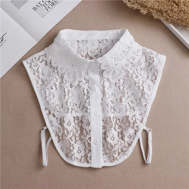 Fashion 2025 Front Tie White Fake Collar for Women Stand Detachable Collar Fake Girls Vintage Lace Ladies False Blouse Collar