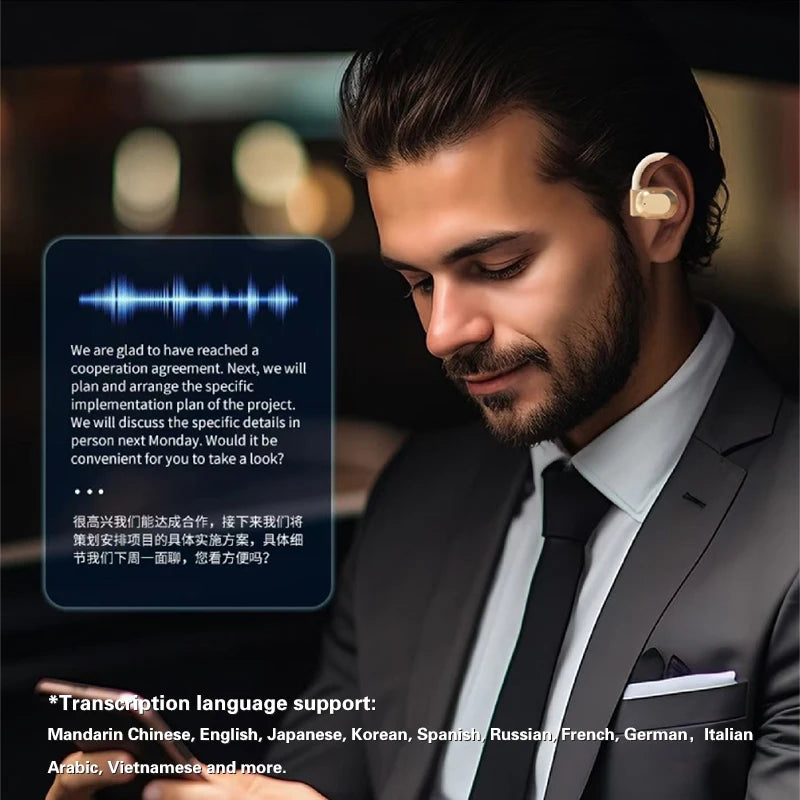 Lenovo Wireless Bluetooth AI Real-time Language Translation Earphones 144 Languages Ear Hanging Headphone Translator For Busine