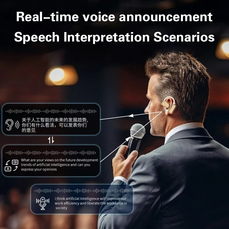 Lenovo Wireless Bluetooth AI Real-time Language Translation Earphones 144 Languages Ear Hanging Headphone Translator For Busine