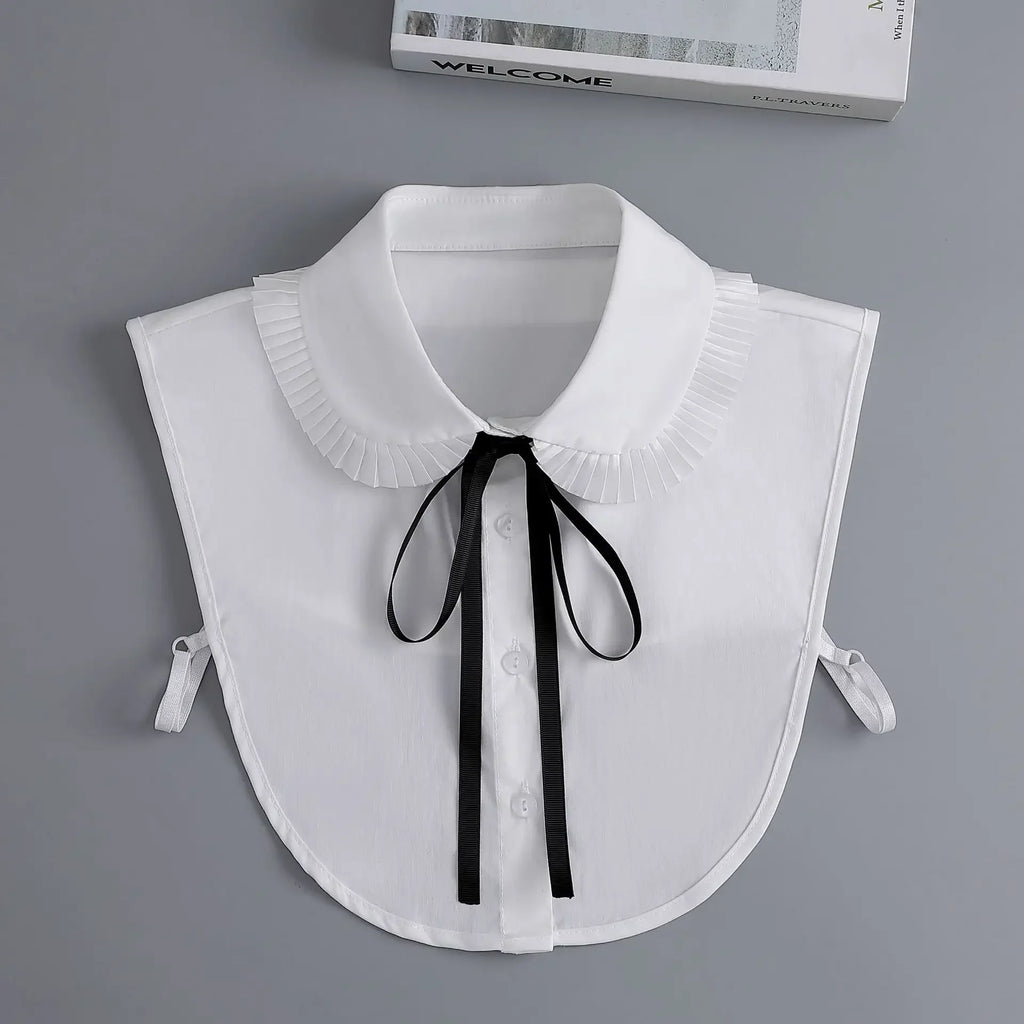 Fashion 2025 Front Tie White Fake Collar for Women Stand Detachable Collar Fake Girls Vintage Lace Ladies False Blouse Collar
