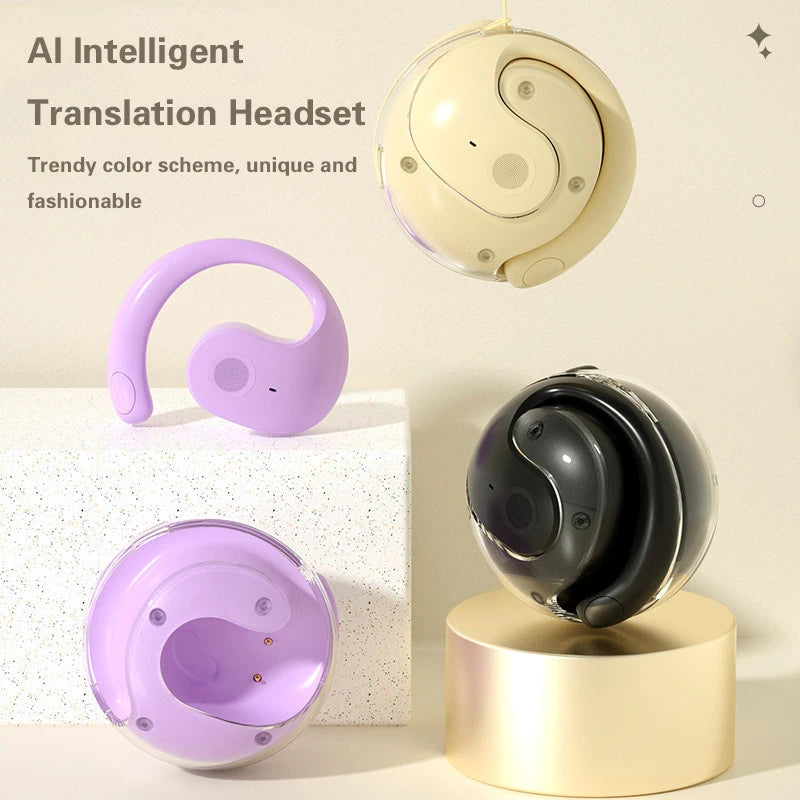Lenovo Wireless Bluetooth AI Real-time Language Translation Earphones 144 Languages Ear Hanging Headphone Translator For Busine